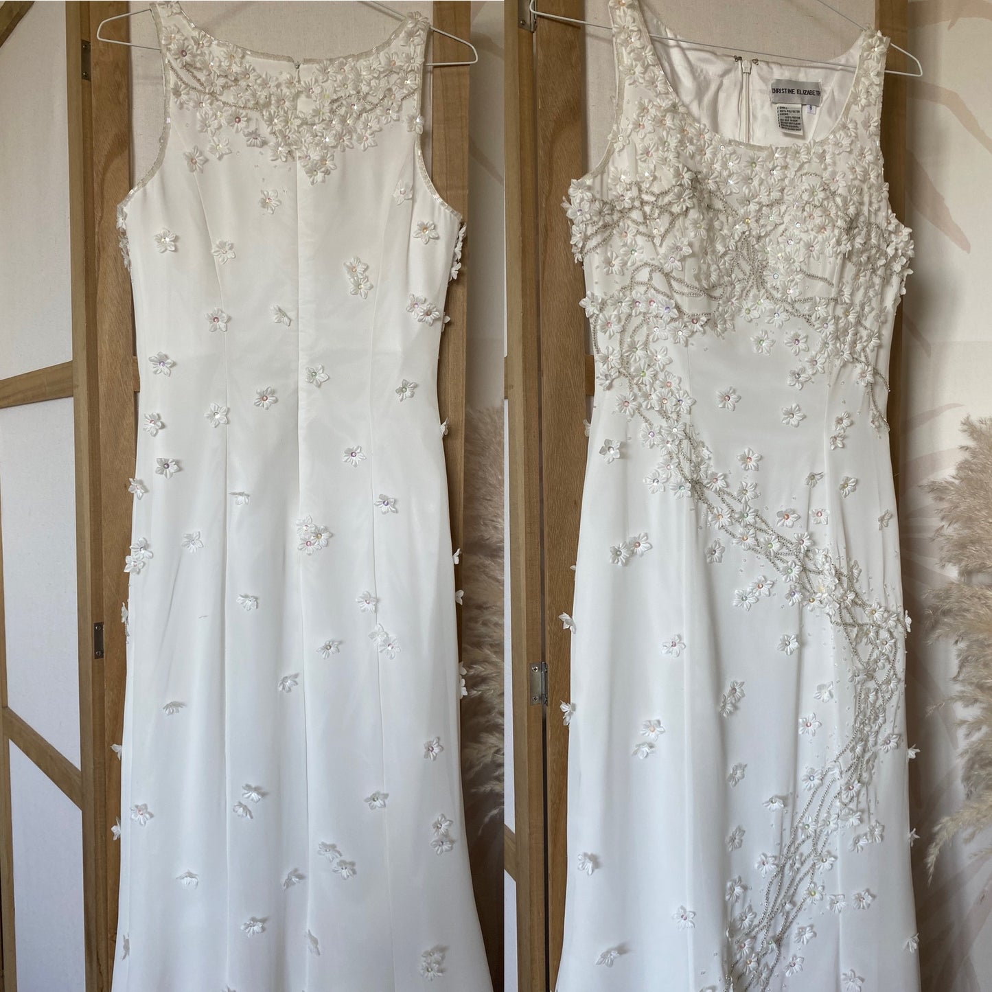 Christine Elizabeth white floral sequin & bead wedding dress uk 6-8