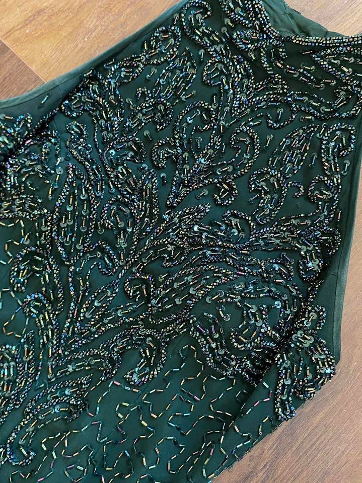 Forest green 100% silk high neck beaded dress uk 10