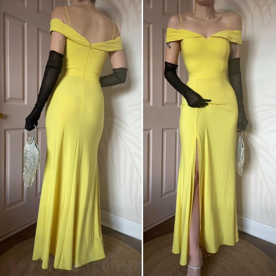 Yellow stretch cold shoulder evening prom dress UK 10 available