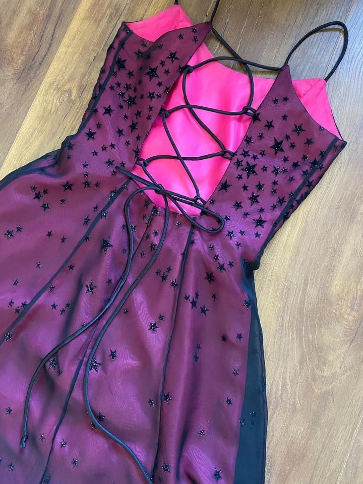 Morgan & Co petite pink glittery star a-line prom dress uk 8