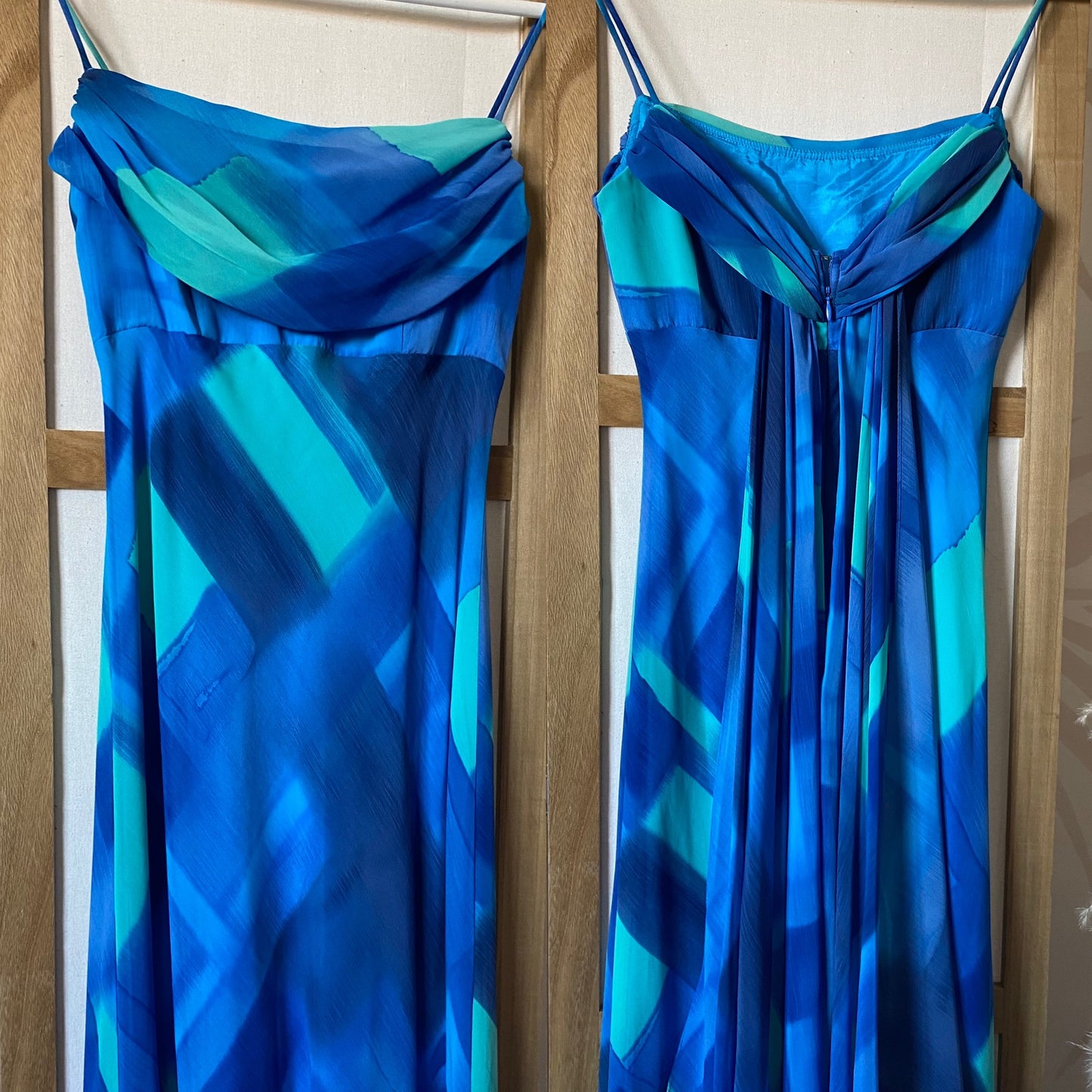 Betsy & Adam blue print evening dress UK 8