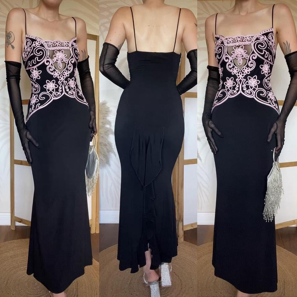 Wondaland black & pink stretch evening dress uk 12