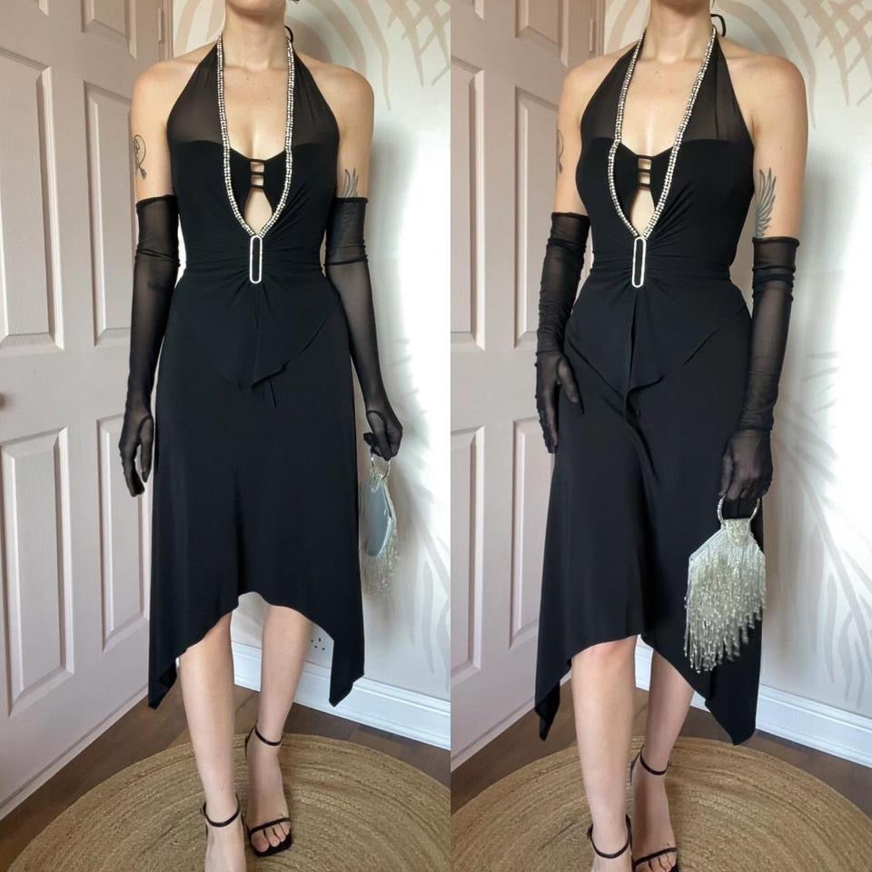 Chic black Dusk diamanté midi dress UK 10