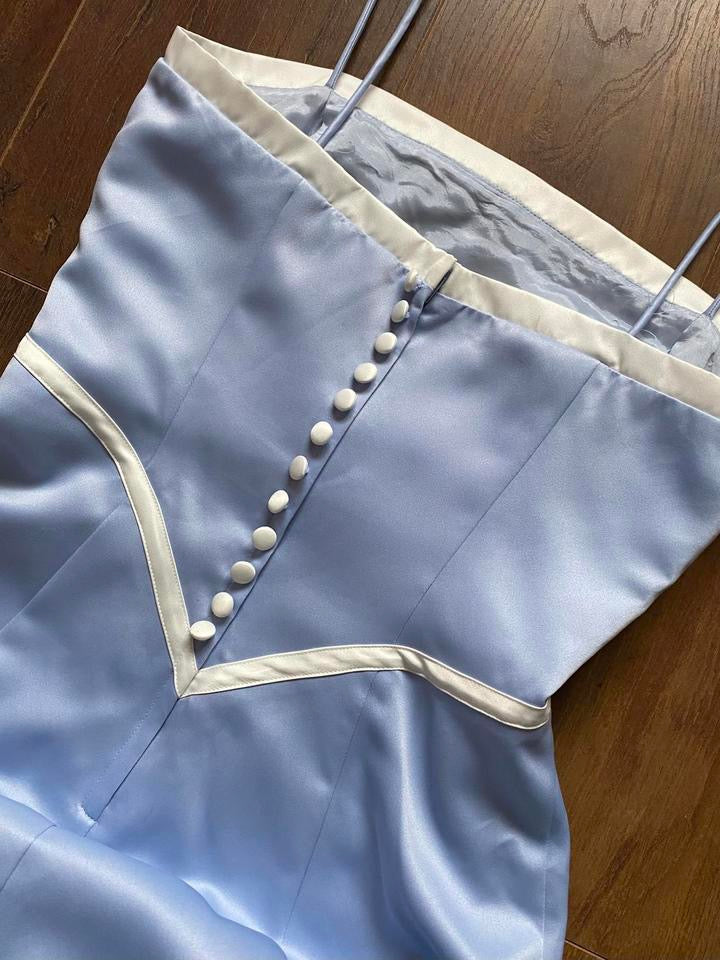 Niki Livas light blue & white prom dress & shawl UK 10-12