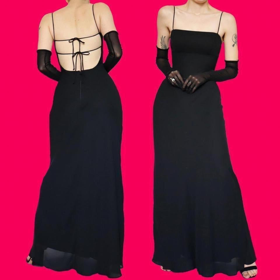 Morgan & Co 90s black open back evening dress UK 8 – Scum Vintage