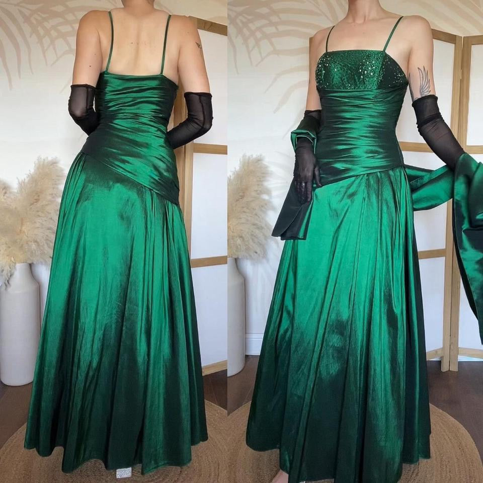 Emerald green taffeta prom dress & shawl uk 10  Scum Vintage