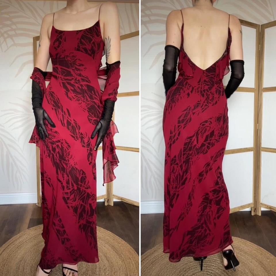 After Six red print slip dress & shawl UK 10