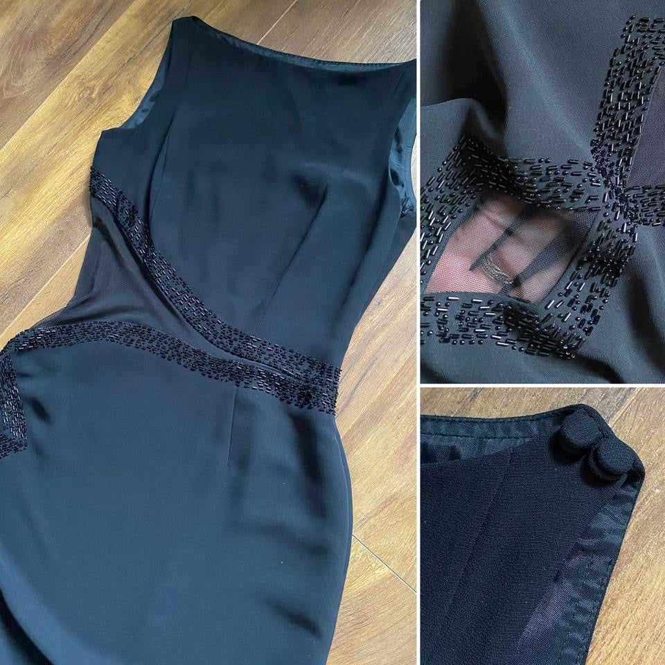 Frank Usher black sheer panelled evening dress uk 10