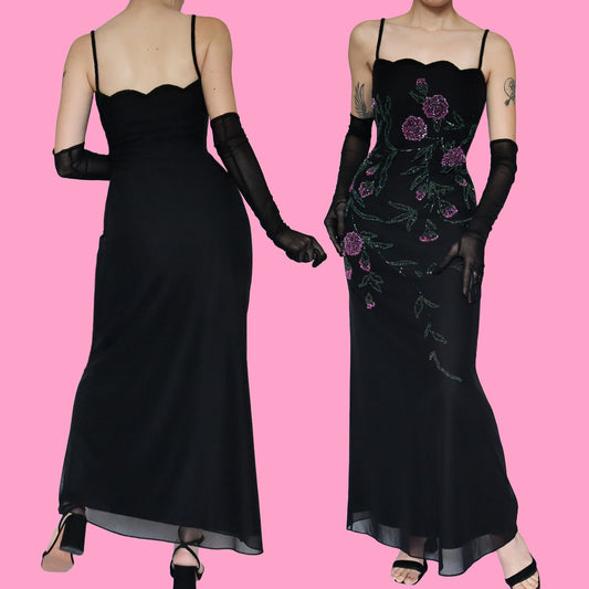 After Six black beaded evening gown UK 14