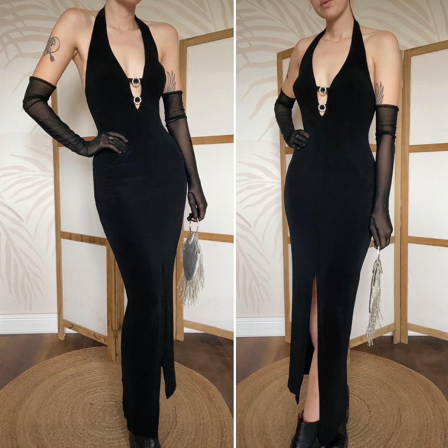 Bernshaw black stretch diamanté halter-neck dress UK 10