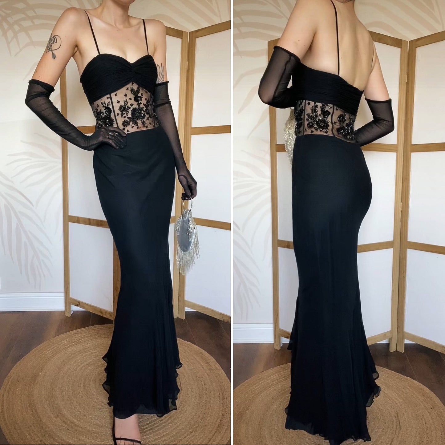 100% silk Emma Somerset sheer waist evening dress uk 10