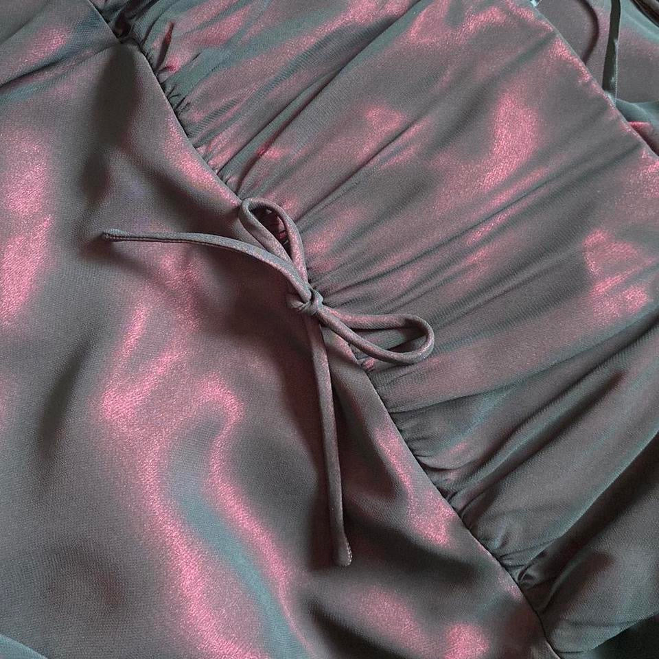 Vintage 90s Bhs dark overlay halter neck gown UK 16