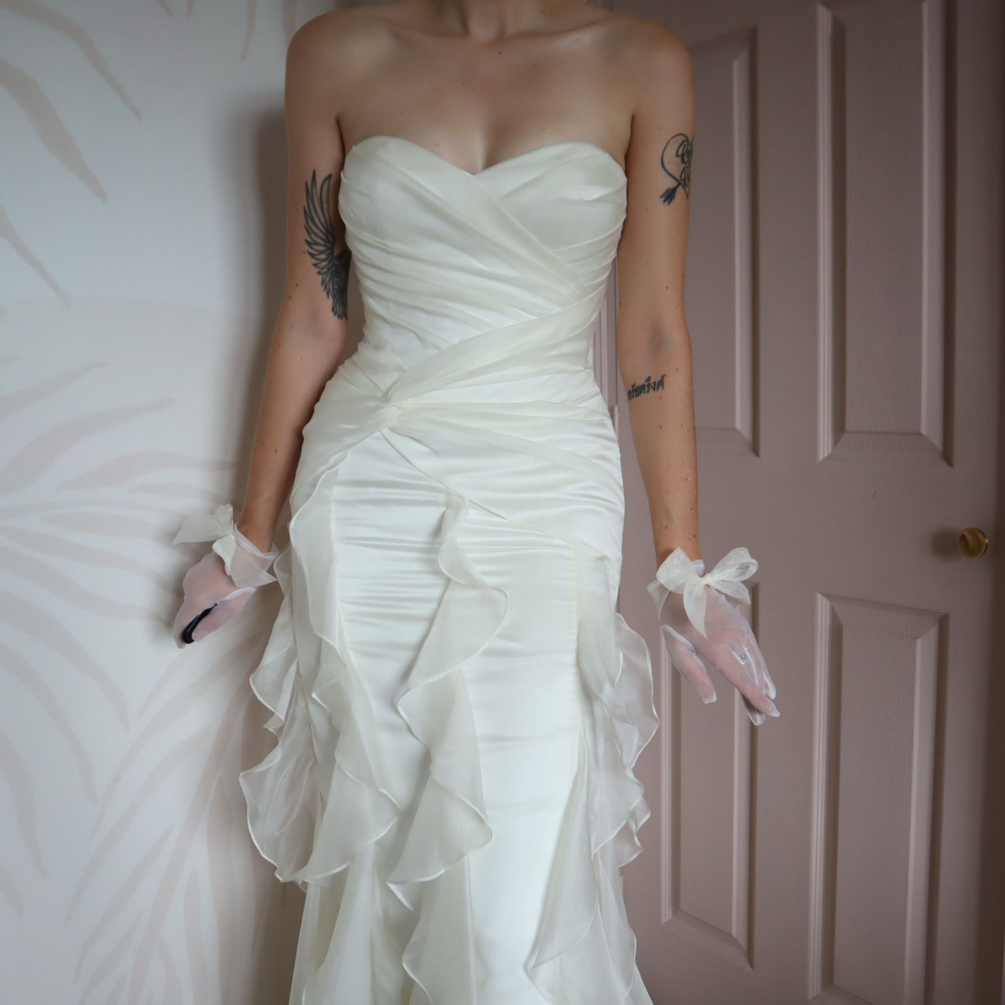 Strapless frilly wedding dress UK 8