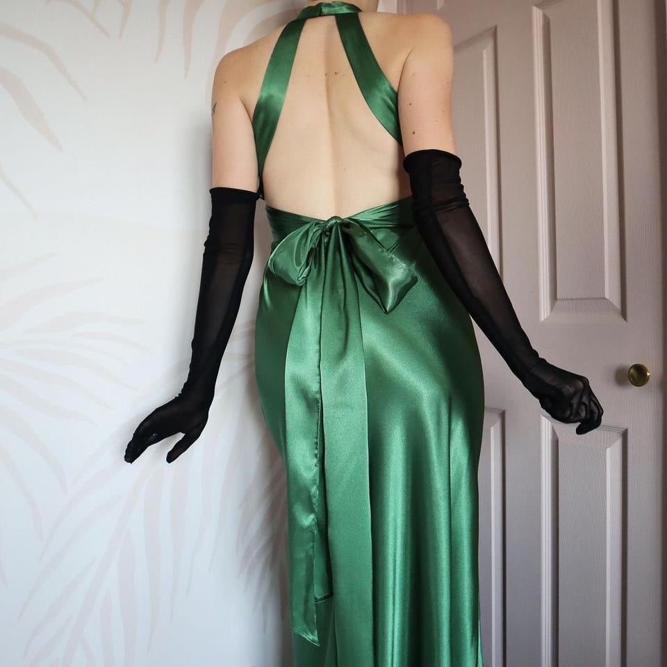 Zum Zum Green Satin Evening Gown Prom Dress UK 8