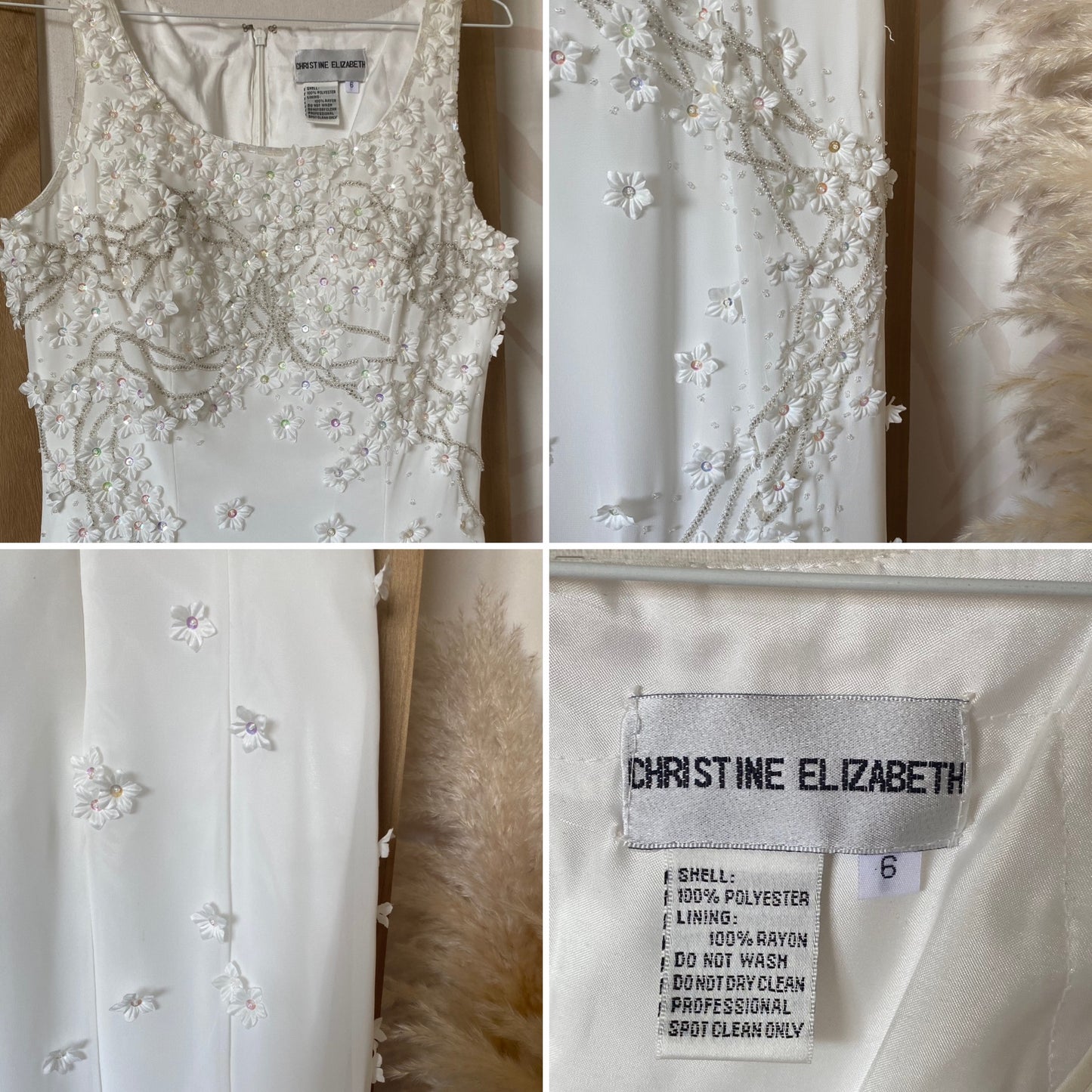 Christine Elizabeth white floral sequin & bead wedding dress uk 6-8