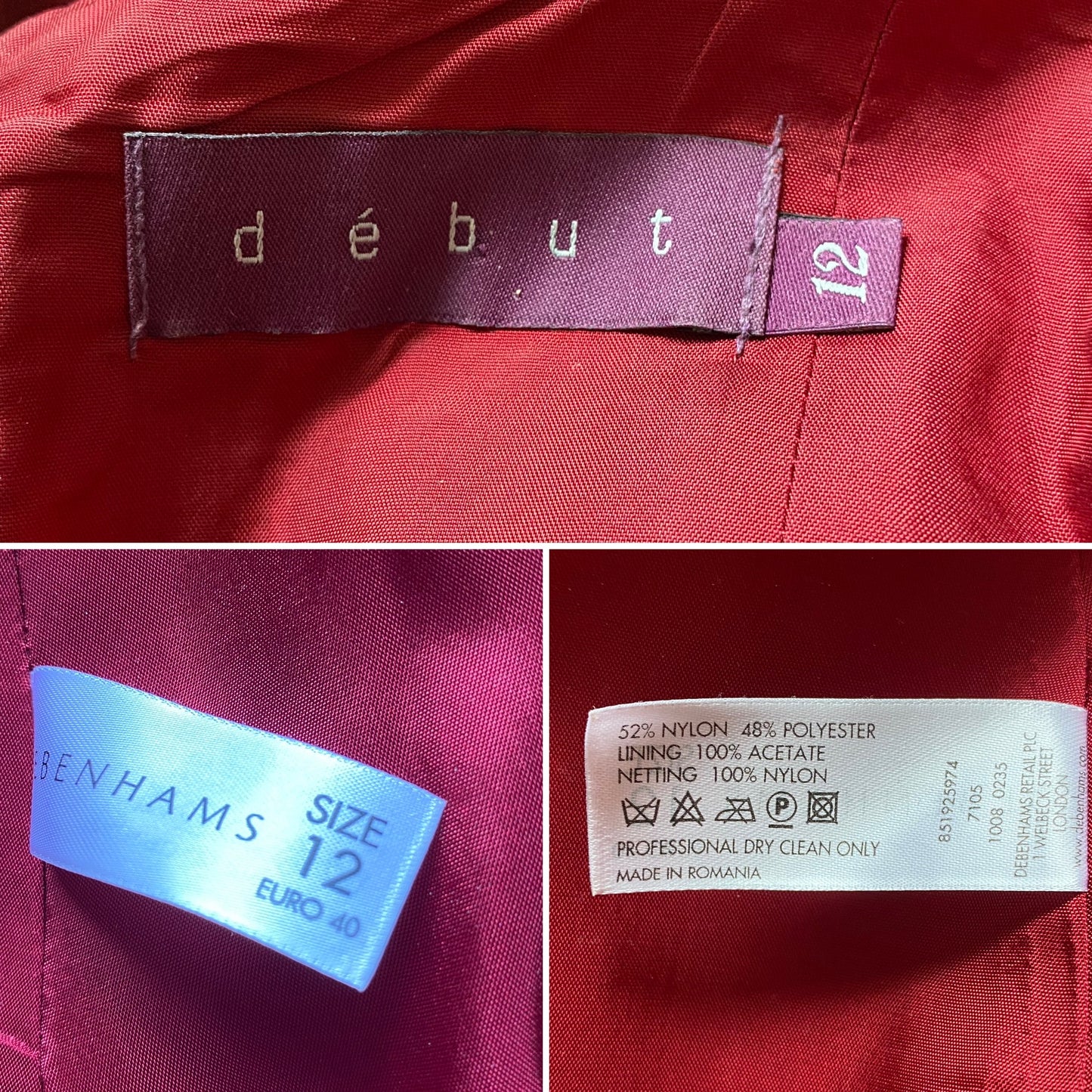 Debut silky dark red a-line evening dress UK 12