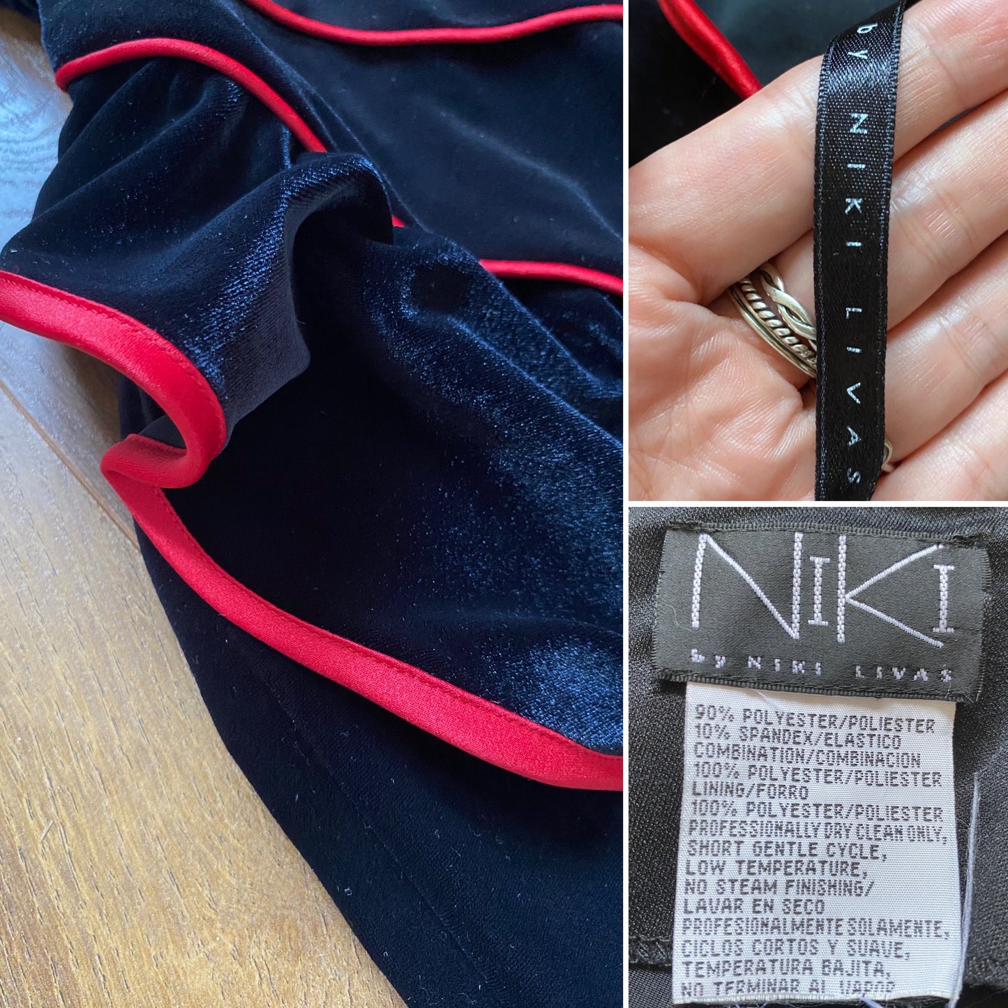 Vintage Niki Livas black velvet halter neck gown UK 14