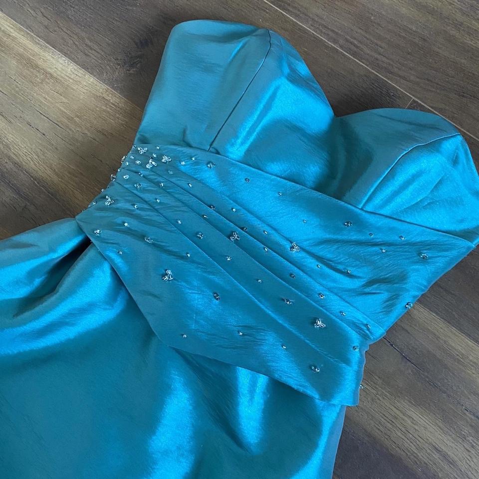 Teal Hilary Morgan strapless gown & shawl UK 12