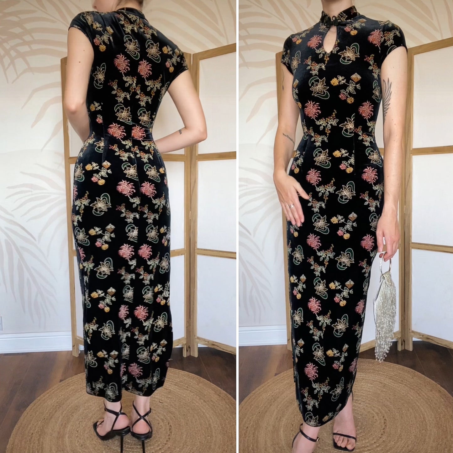 Charlotte Halton black velvet short sleeve evening dress uk 10