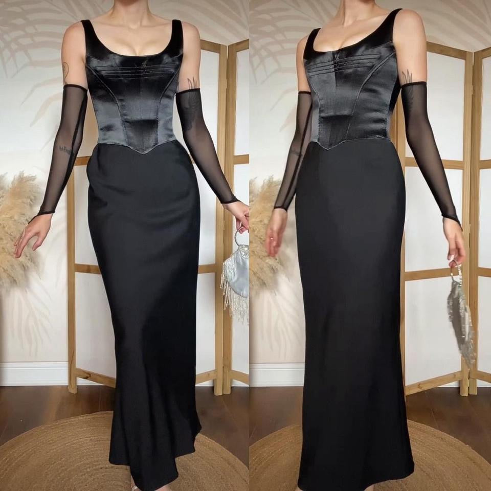 Dawn Stretton black corset evening dress uk 10