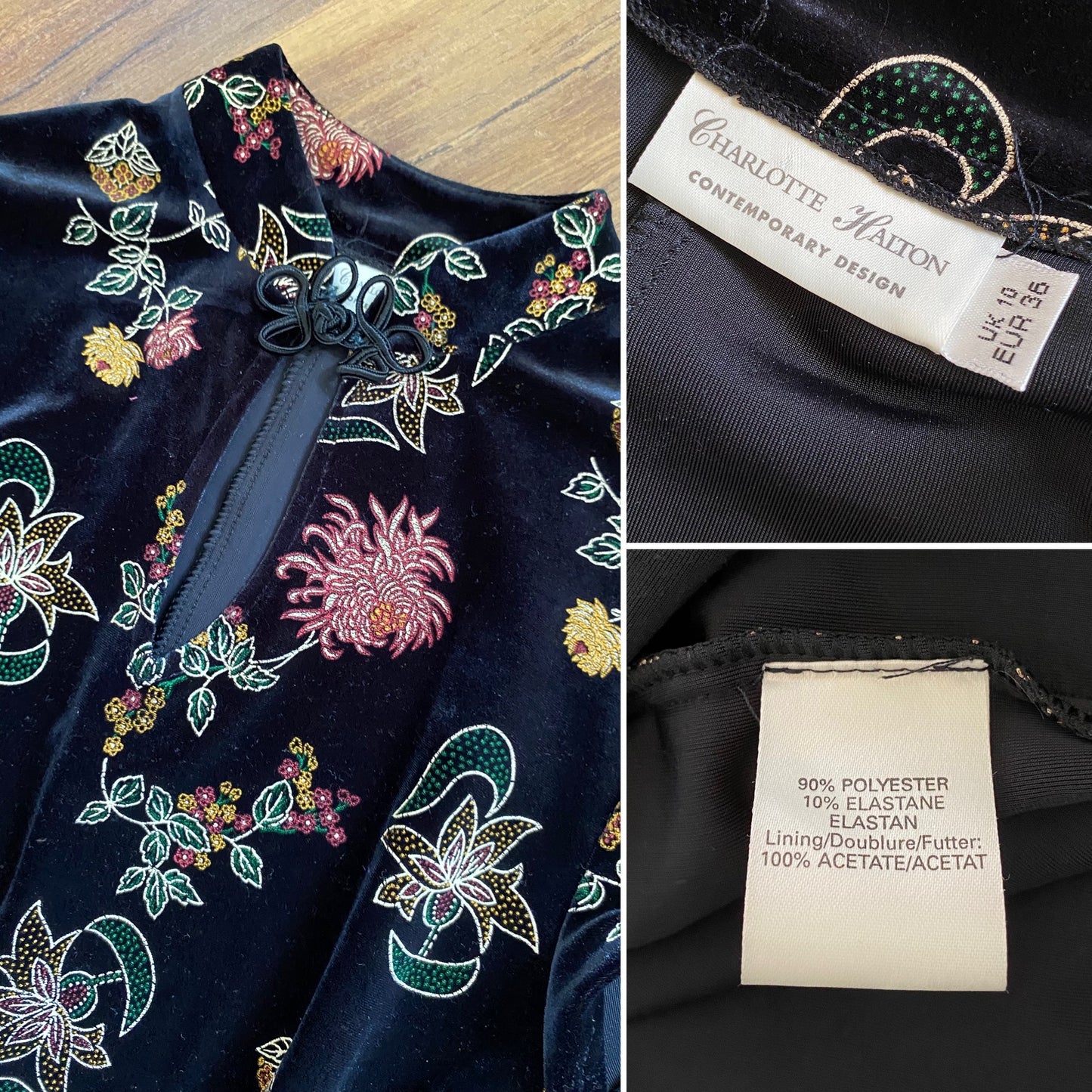 Charlotte Halton black velvet short sleeve evening dress uk 10