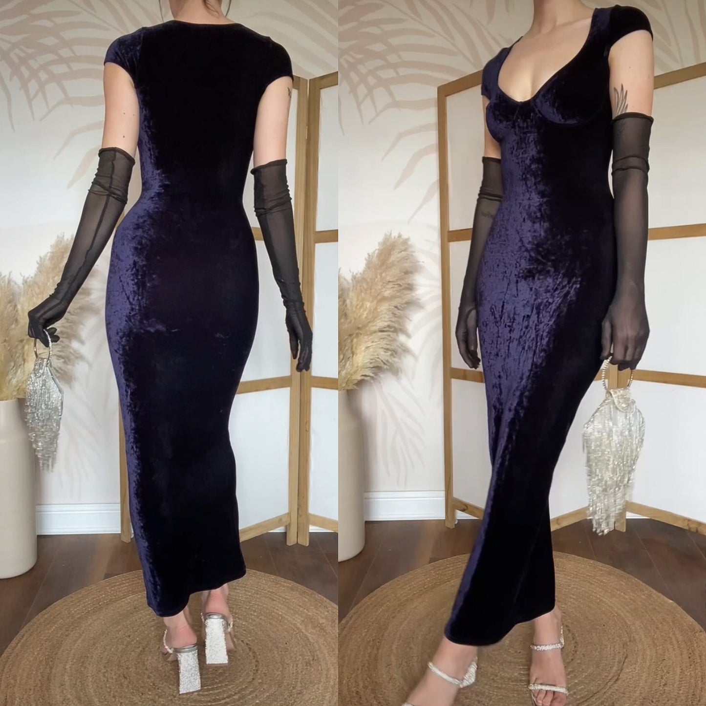 Navy velvet stretch bodycon dress uk 8