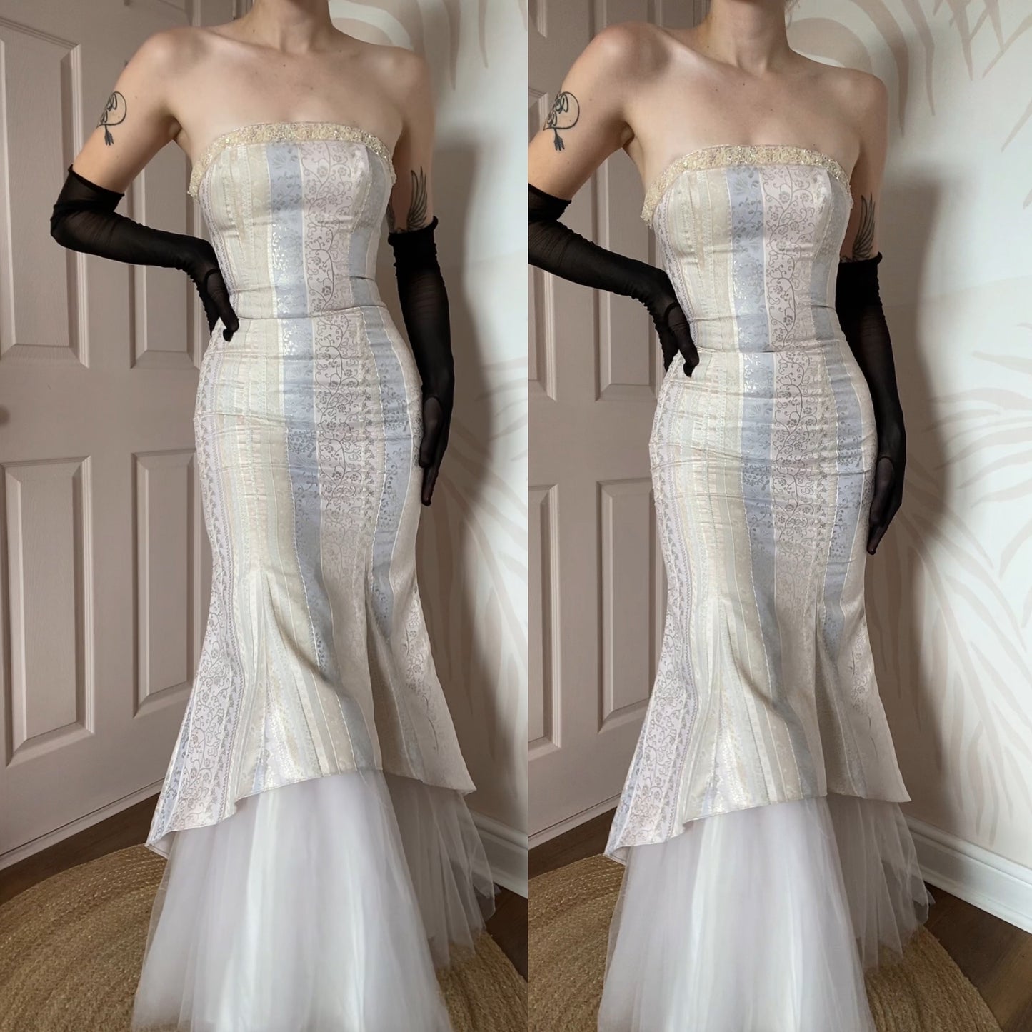 Cream Zum Zum strapless fishtail evening gown UK 8