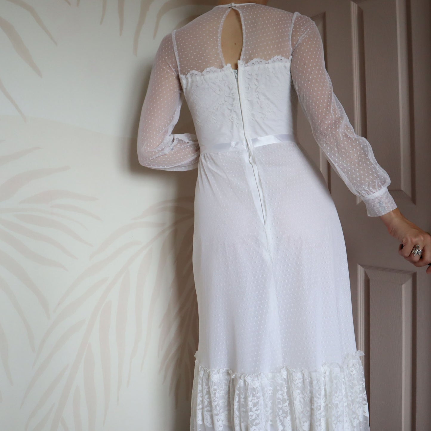 Berkertex white lace long sleeve wedding dress UK 12