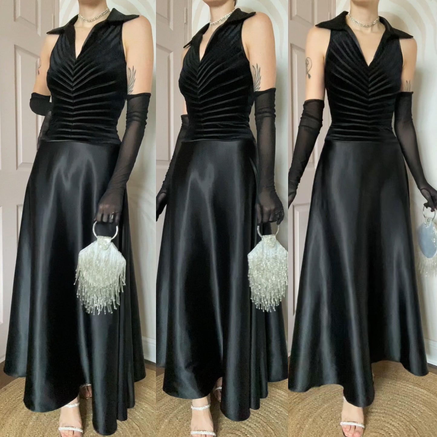 Black Bernshaw a-line collared velvet evening dress UK 12
