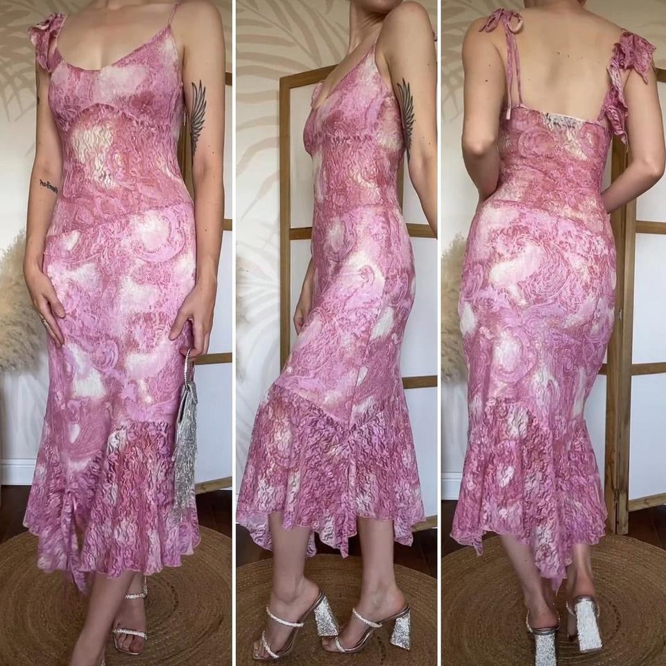 Pink Nick Coleman lace evening dress uk 8