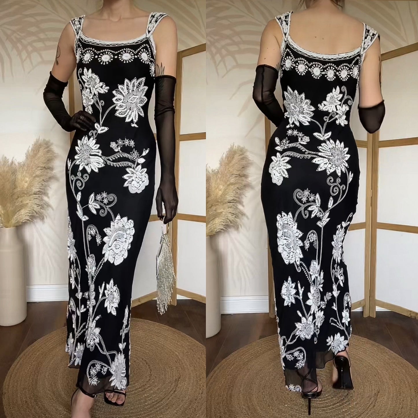 After Six black & white silk evening dress uk 10