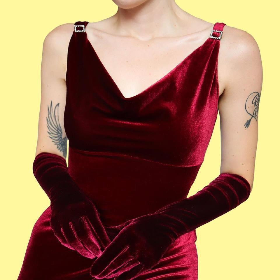 Debut red velvet stretch evening dress UK 12 & 14 available