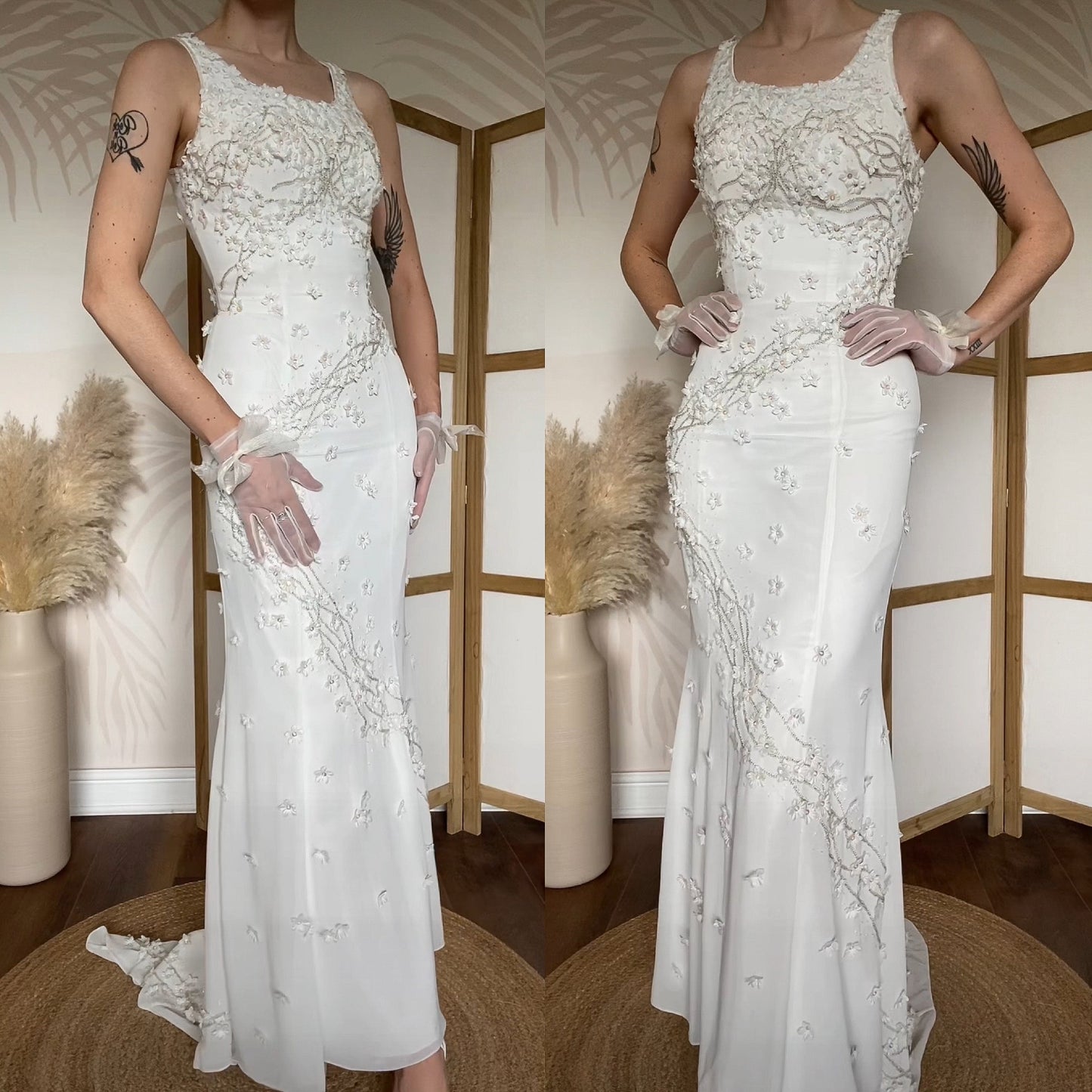 Christine Elizabeth white floral sequin & bead wedding dress uk 6-8