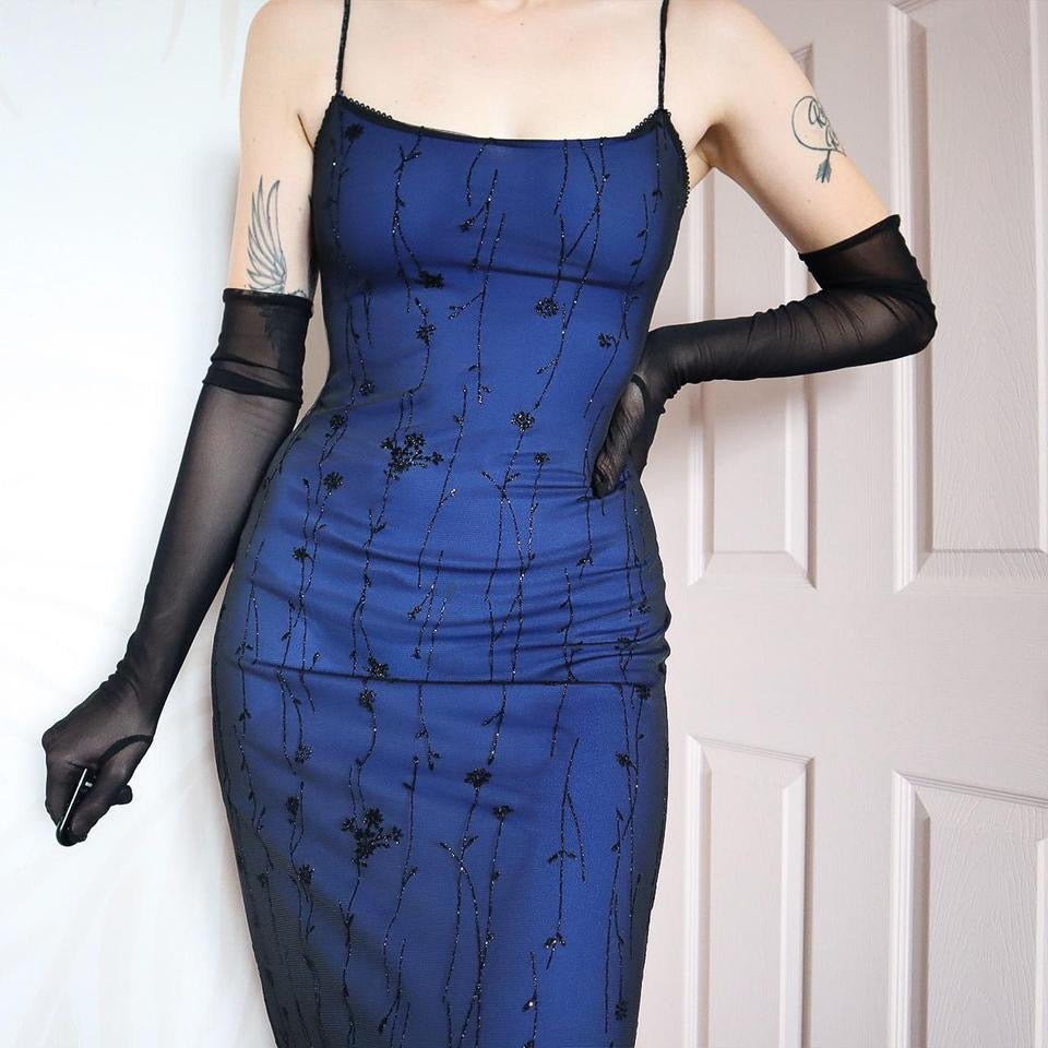 West One blue glitter stretch bodycon dress UK 10