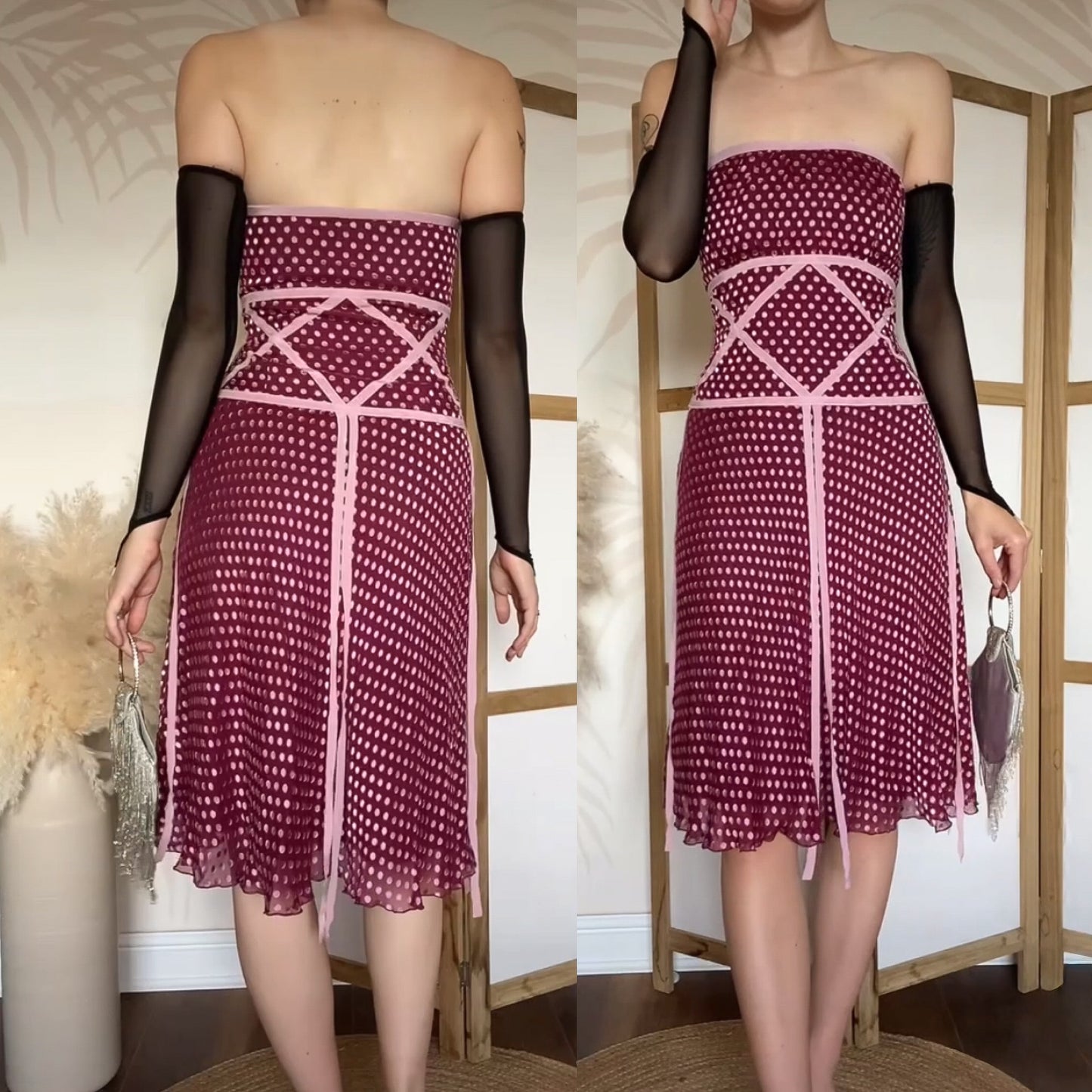 Silk blend strapless polka dot dress uk 12