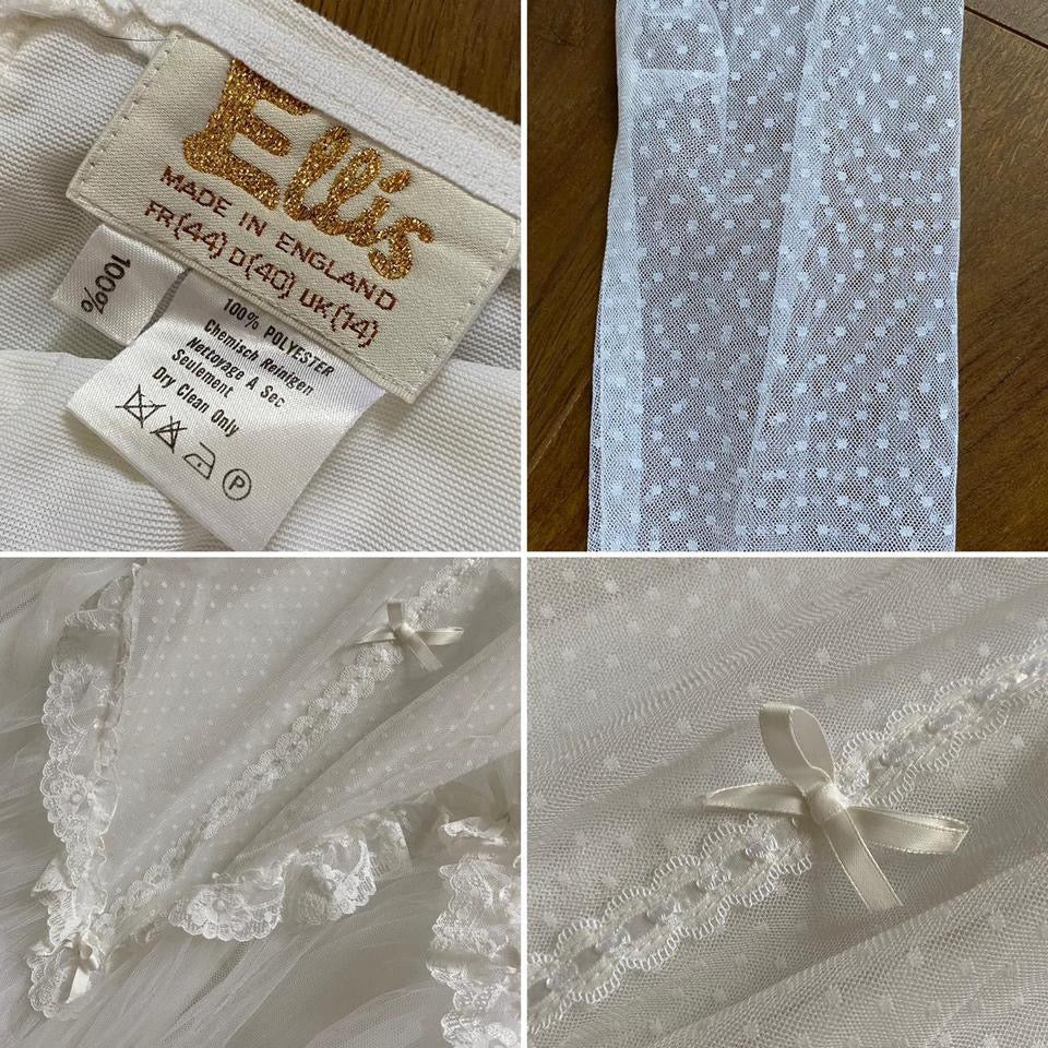 Vintage Ellis 70s white polka dot lace wedding dress uk 10-12