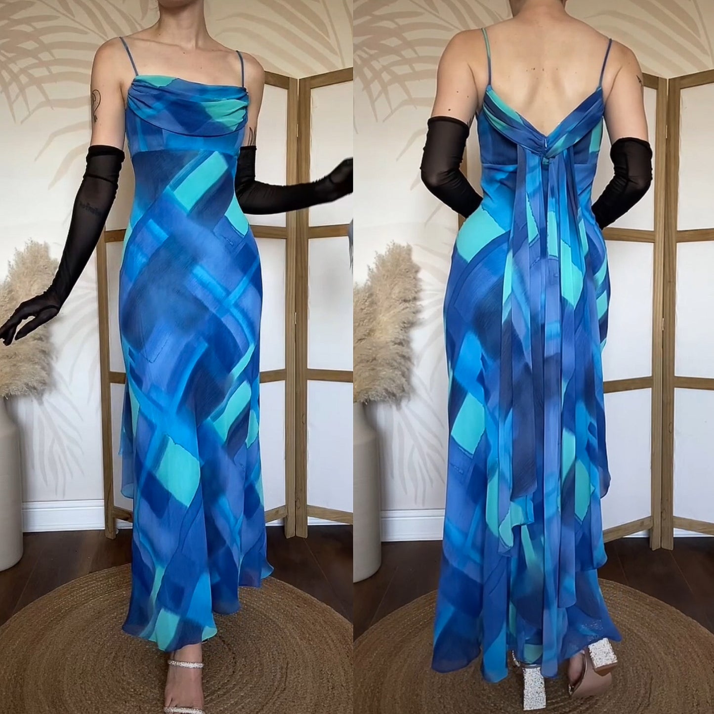Betsy & Adam blue print evening dress UK 8