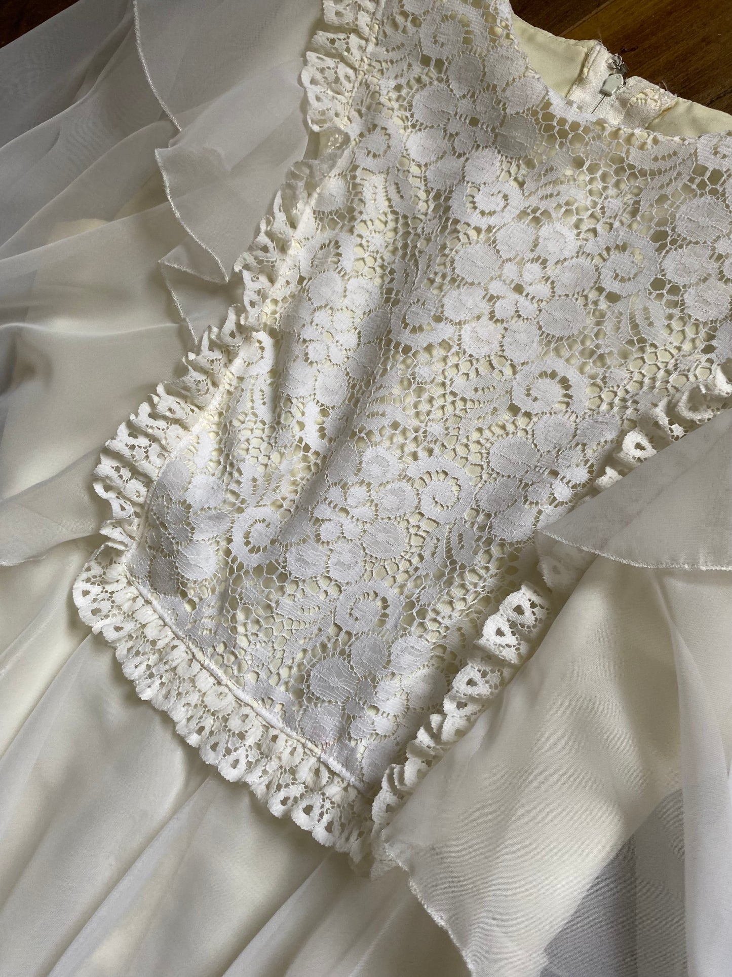 70s petite flared white/cream long sleeve wedding dress uk 8