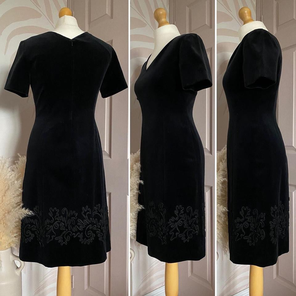 Vintage Laura Ashley black velvet short sleeve dress uk 10