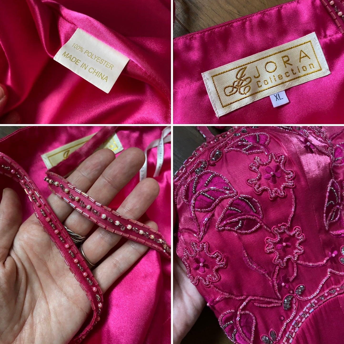 Fuchsia pink a-line beaded evening dress uk 12