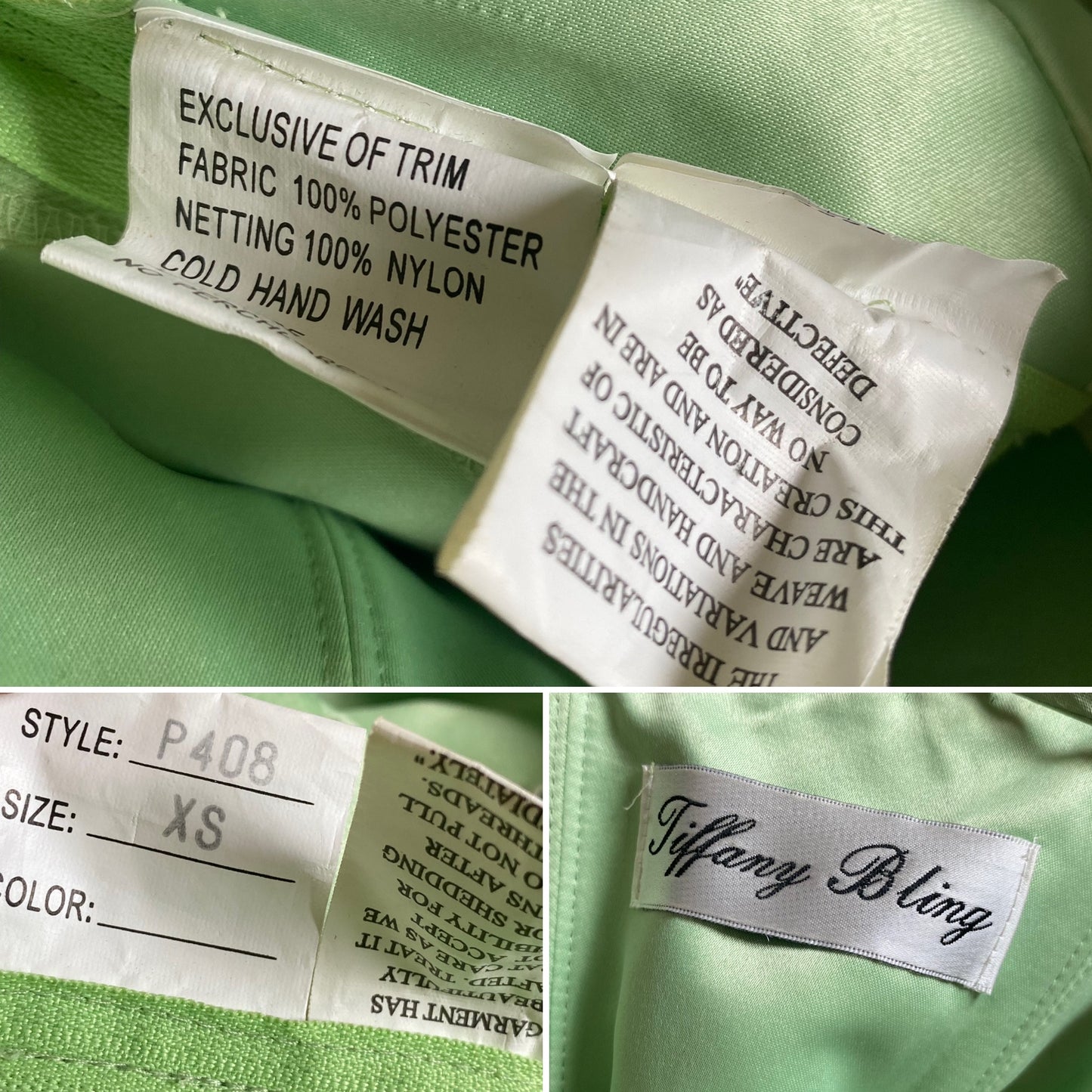 Bright green Tiffany Bling strapless a-line beaded prom dress UK 8