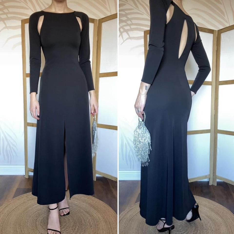 Black Bernshaw long sleeve cut out evening dress UK 10