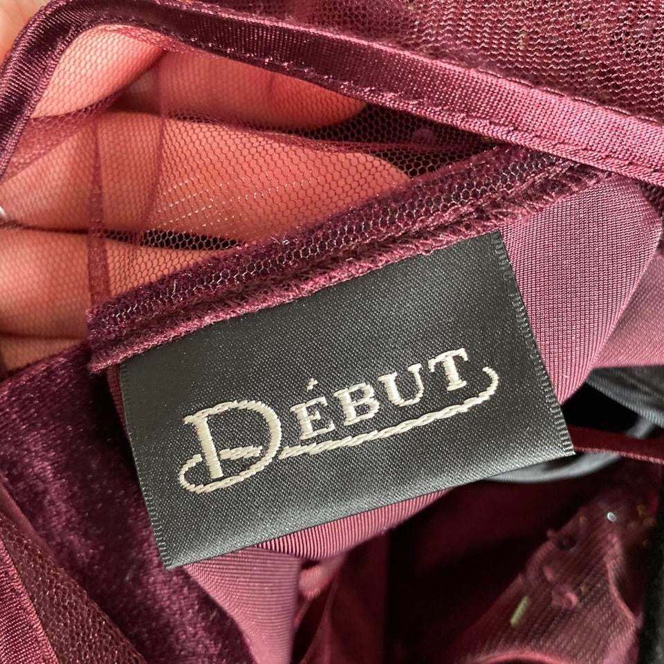 Debut burgundy velvet evening dress & shawl UK 12