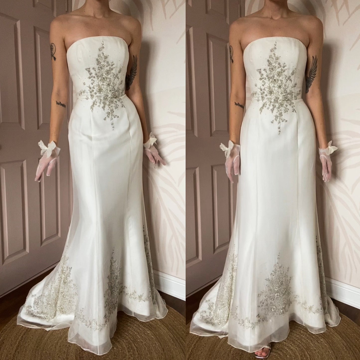 100% silk strapless wedding dress UK 12