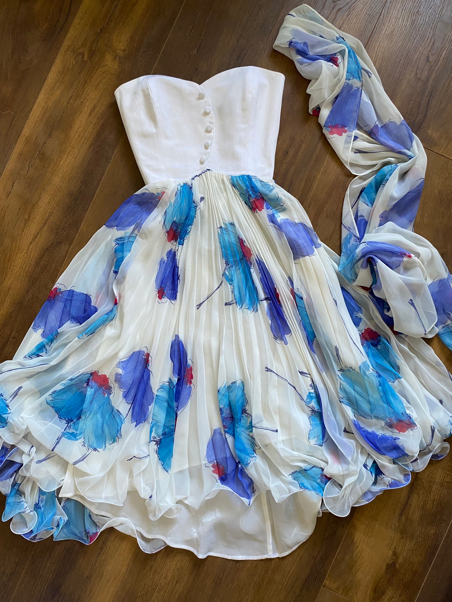 Dusk blue & white summer dress uk 6-8/XS