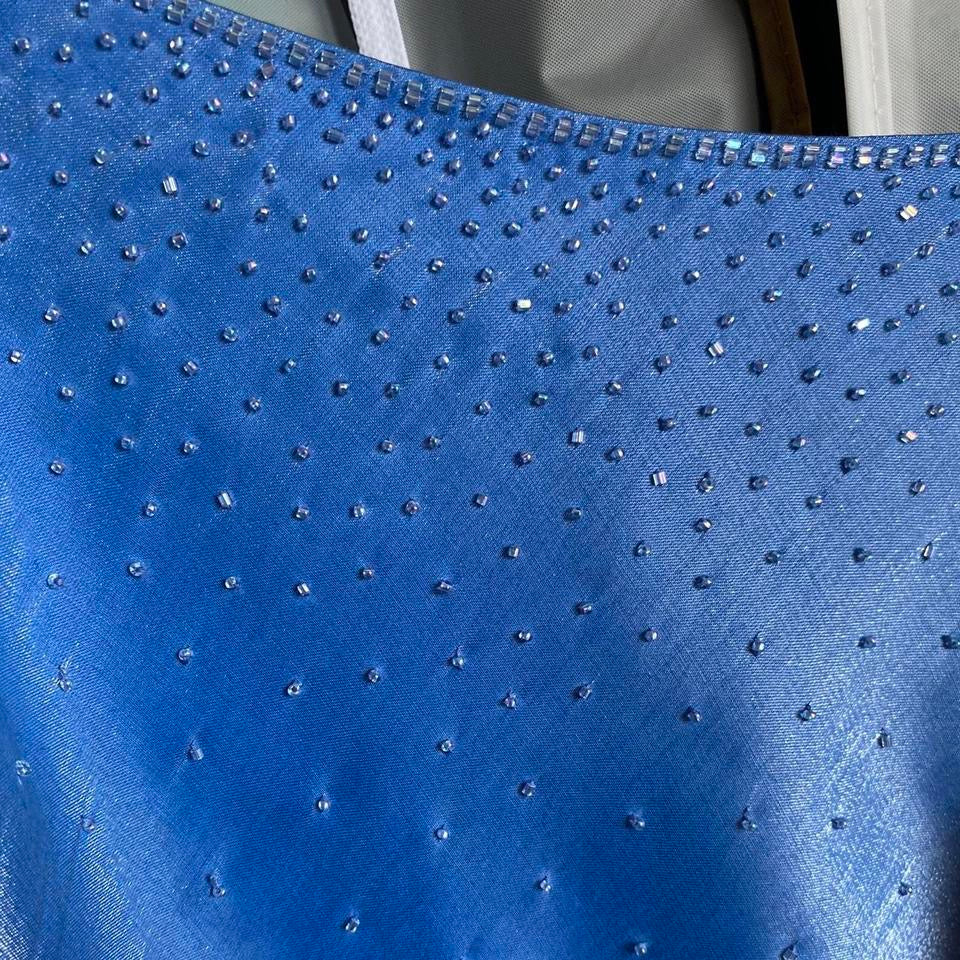 Silky blue beaded slip dress & shawl UK 12