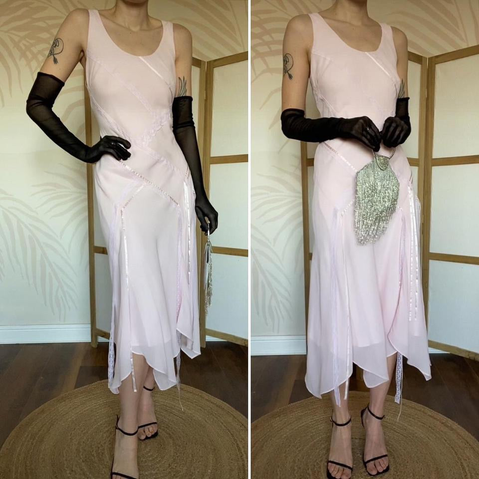 Baby pink slip lace evening dress UK 12
