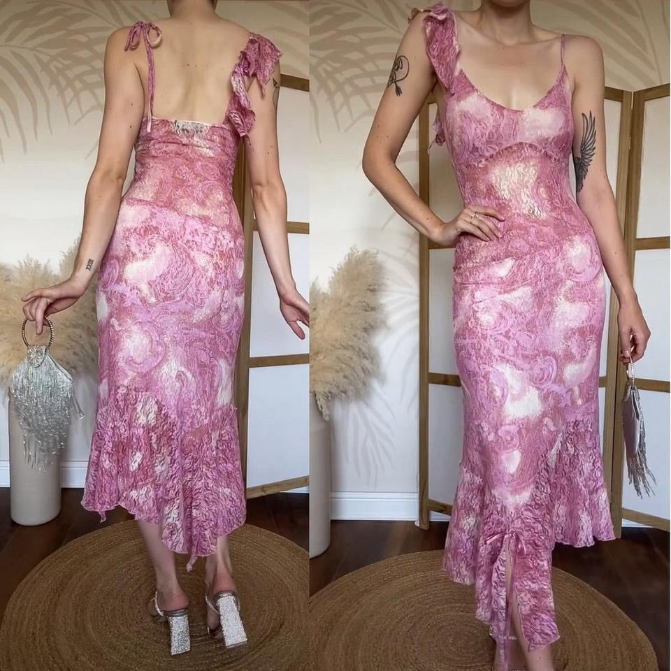 Pink Nick Coleman lace evening dress uk 8