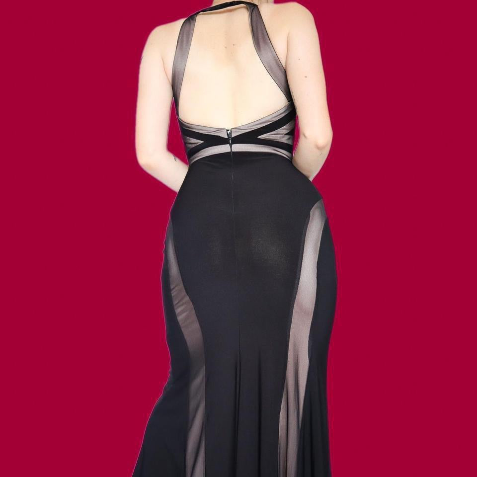 Morgan & Co black & tan stretch evening dress UK 10