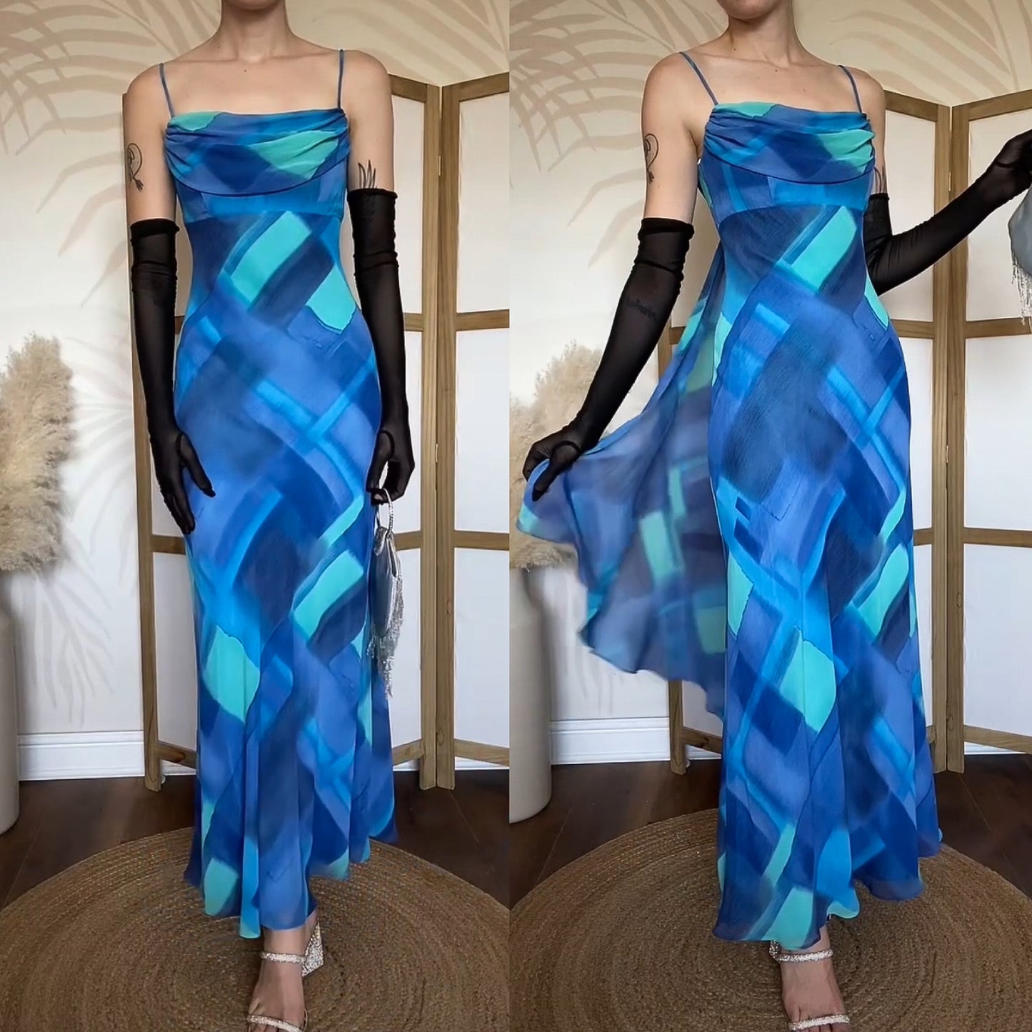 Betsy & Adam blue print evening dress UK 8